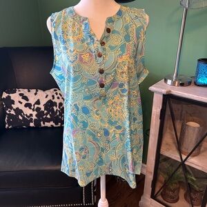 Blue and Gold Sleeveless Tunic with Mandarin Collar